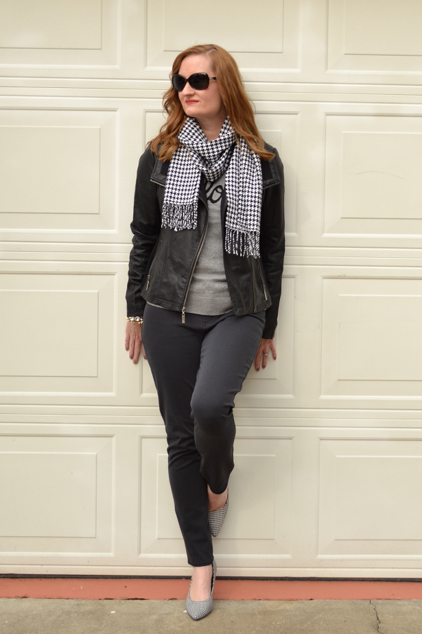 Leather Moto Jacket and Houndstooth