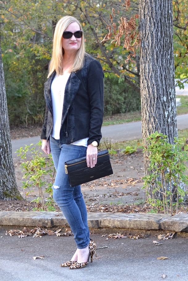 Trendy Wednesday Link-up #48: Moto Jacket and Leopard Heels