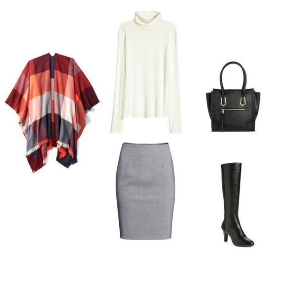 Poncho and skirt outfit hotsell