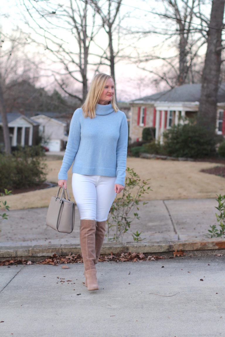 Blue, White and OTK Boots (Trendy Wednesday Link-up #107)