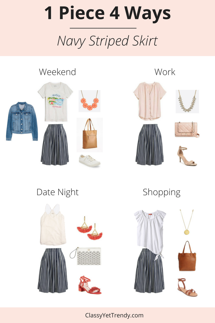 Striped skirt shop outfit ideas