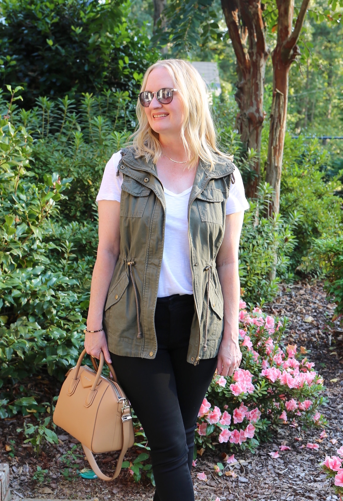 Turning Heads Linkup- Styling an Olive Green Bag with Dark Florals -  Elegantly Dressed and Stylish