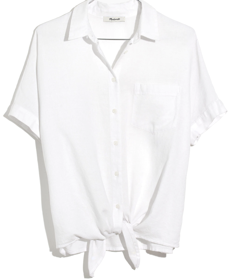 White tie front store top short sleeve