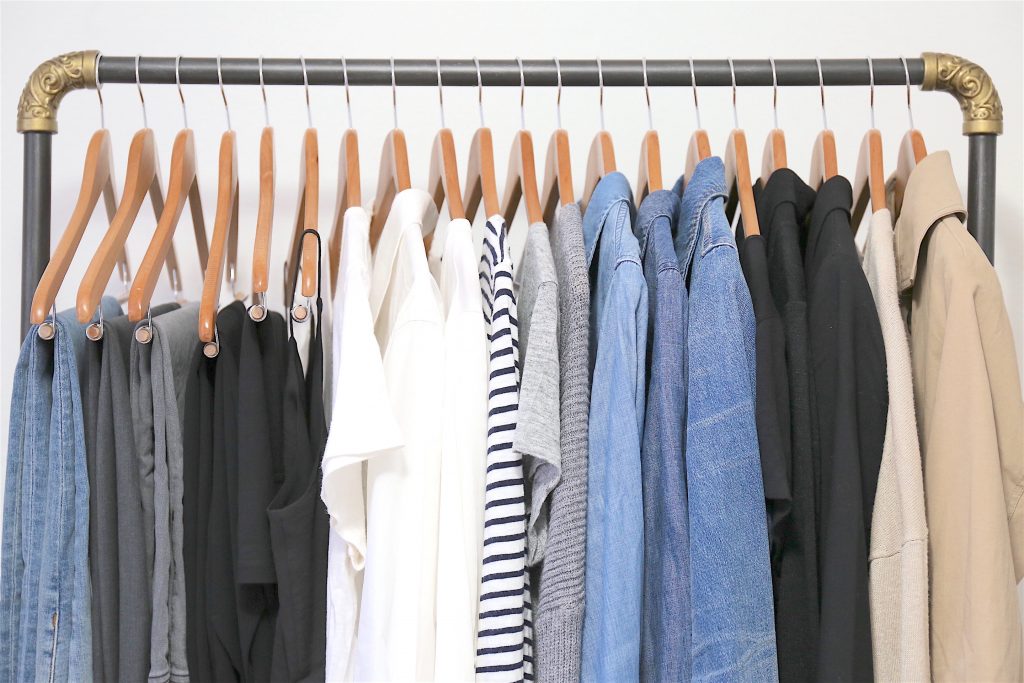 Simplified Style clothes on rack - closeup