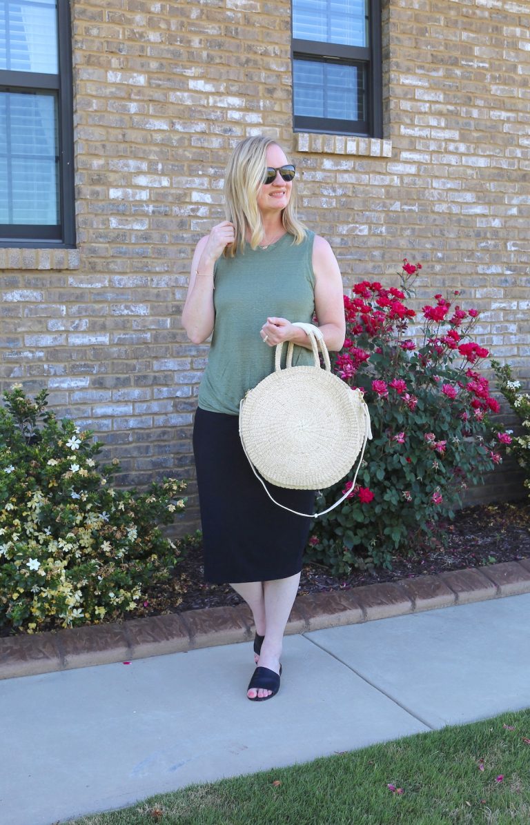 What I Wore: Olive Tank and Black Skirt