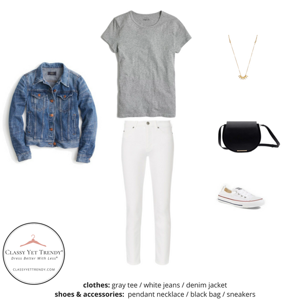 Men's White Denim Jacket, White Crew-neck T-shirt, White Jeans, White  Athletic Shoes | Lookastic