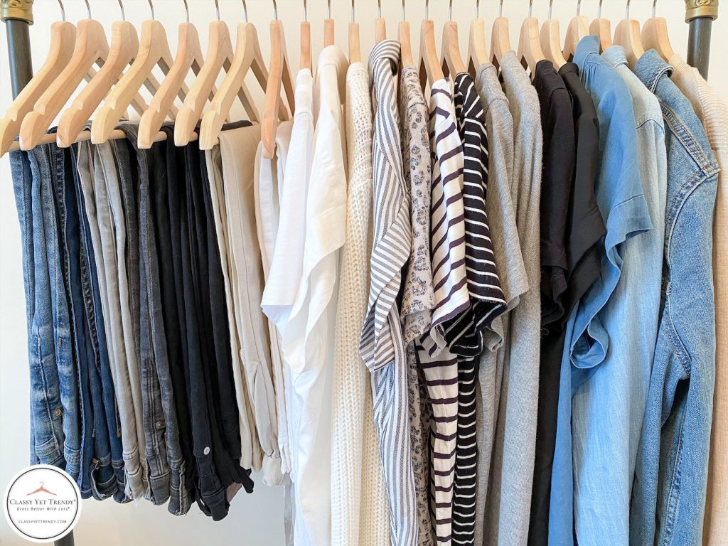 My-29-Piece-Neutral-Spring-Capsule-Wardrobe-clothes-rack-closeup