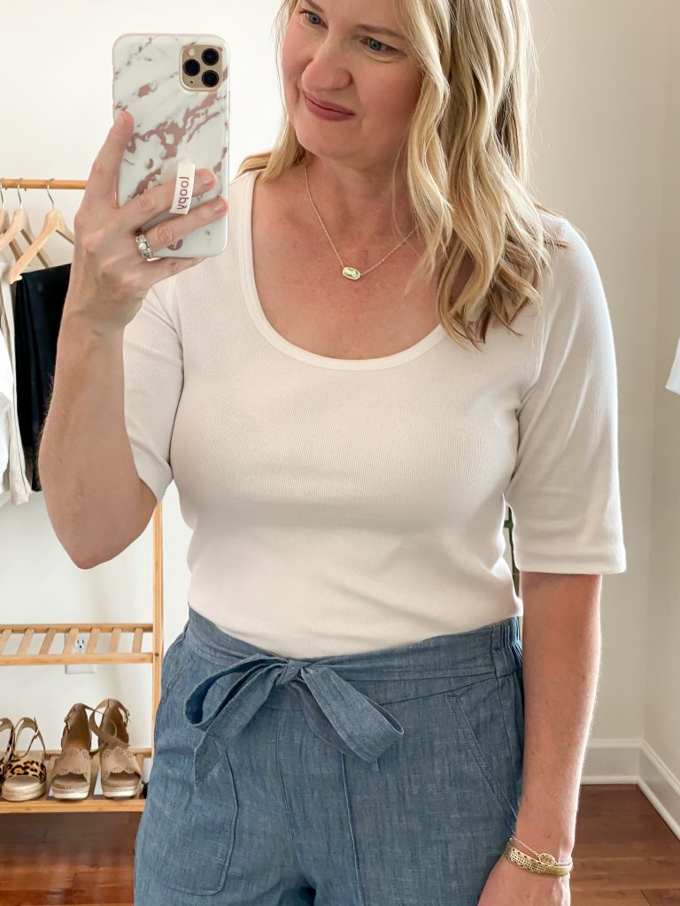 Everlane Eileen Fisher Grayson Try On Session Apr 2020 - scoopneck white tee