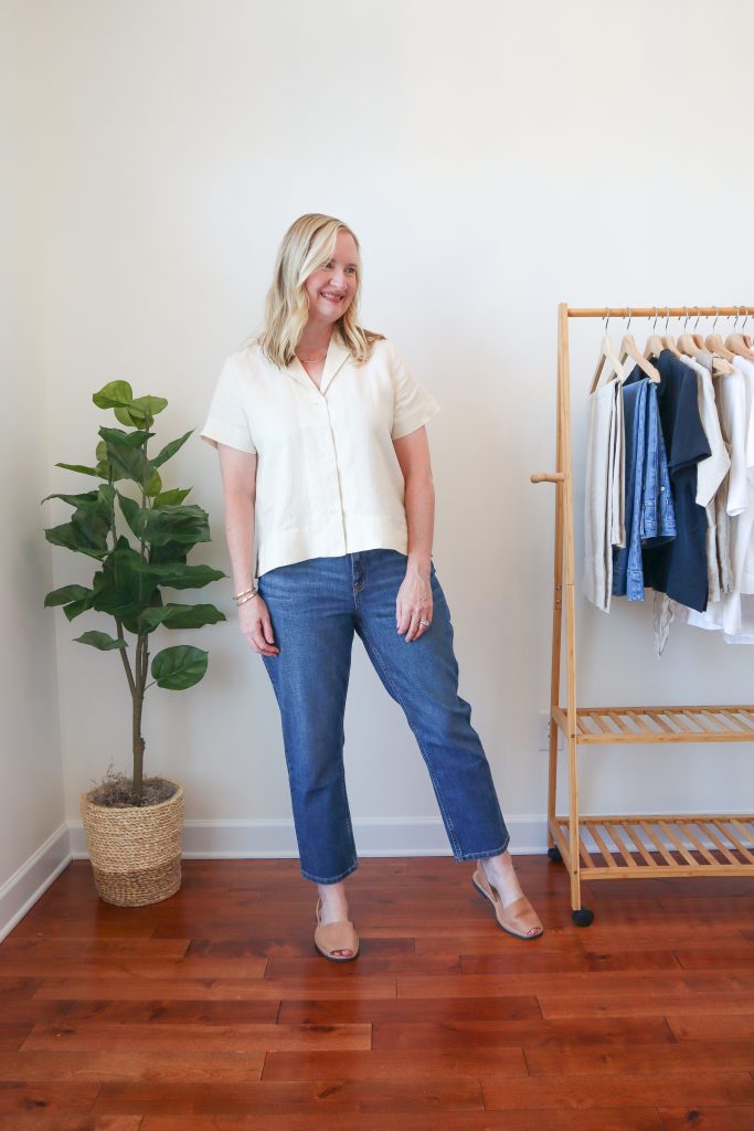 Everlane Linen Notch Shirt and Cheeky Straight Jeans Review - Classy ...
