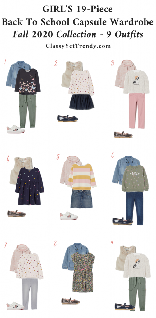 Girl's 19-Piece Back To School Capsule Wardrobe: Fall 2020 + 9 Outfits ...