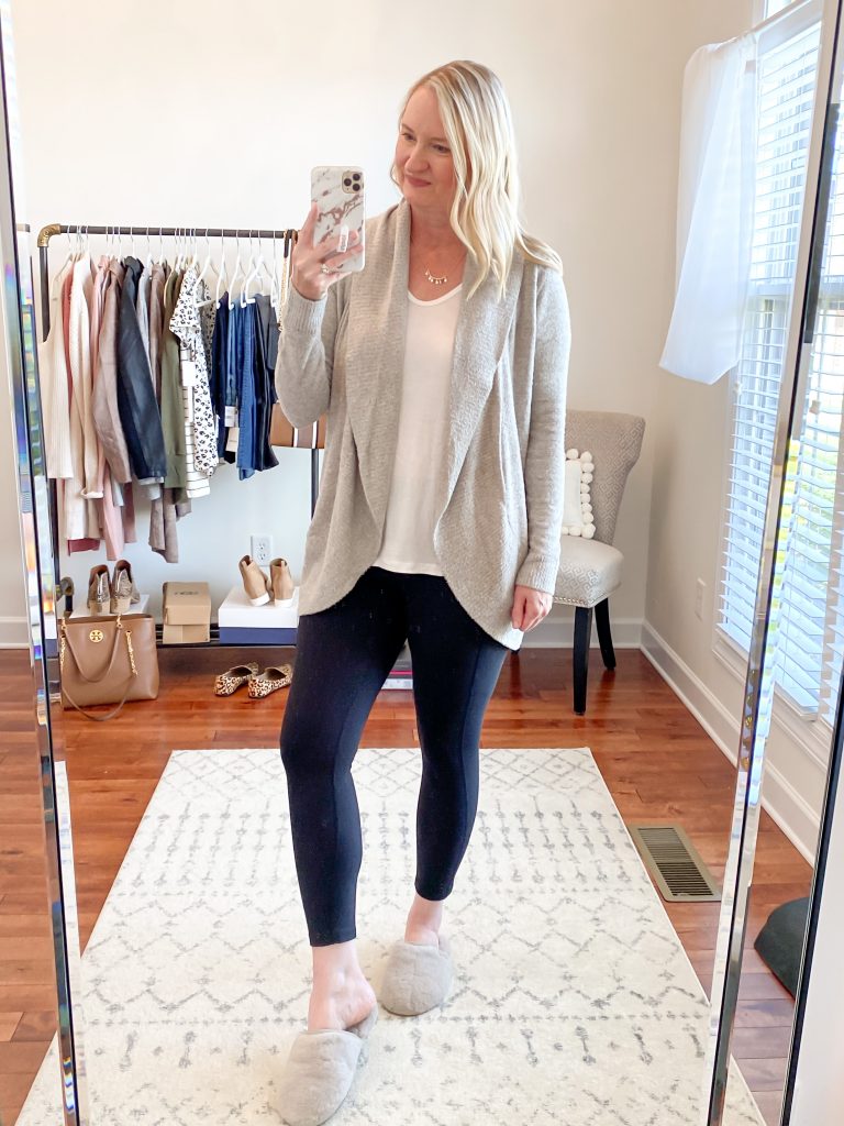 Nordstrom Anniversary Sale 2020 Try-On Round 1 - All In Favor white tee Barefoot Dreams CozyChic Circle cardigan Zella high waist leggings