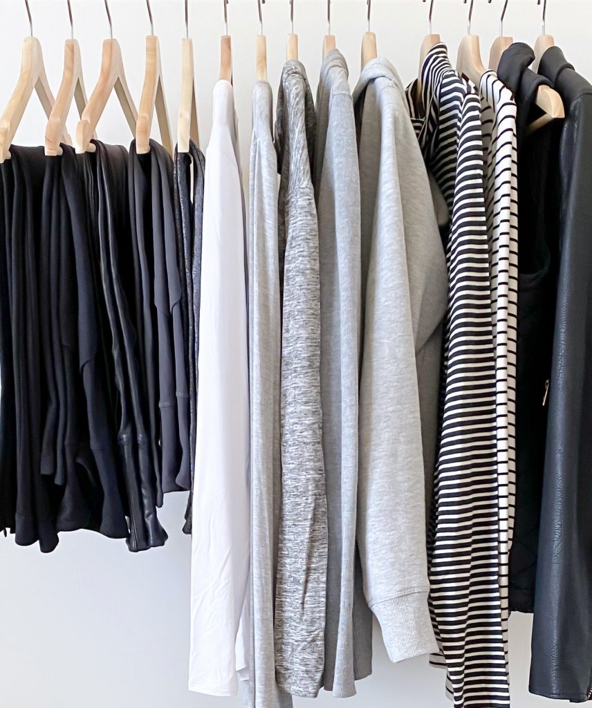 Simplified Style Athleisure Capsule Wardrobe - clothes rack black white gray