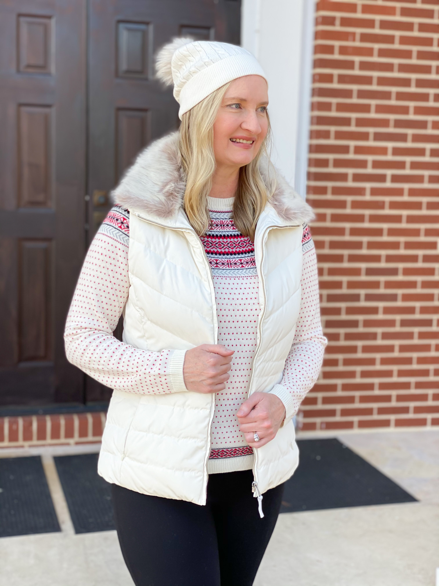 White Puffer Vest Outfit - Winter Outfit Idea