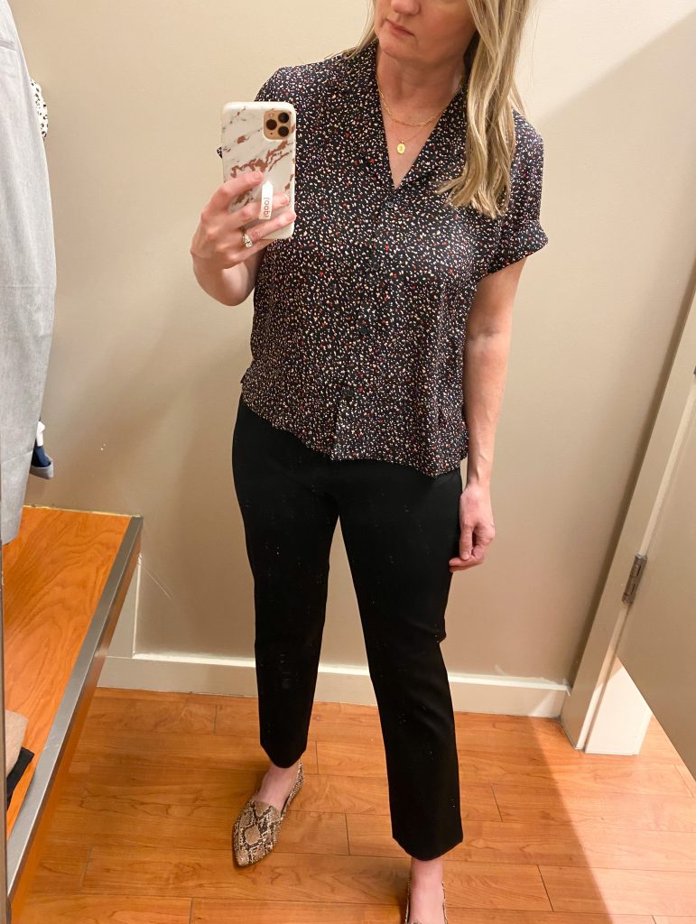 Try-On Session February 2021 - Banana Republic Factory black pattern top black pants