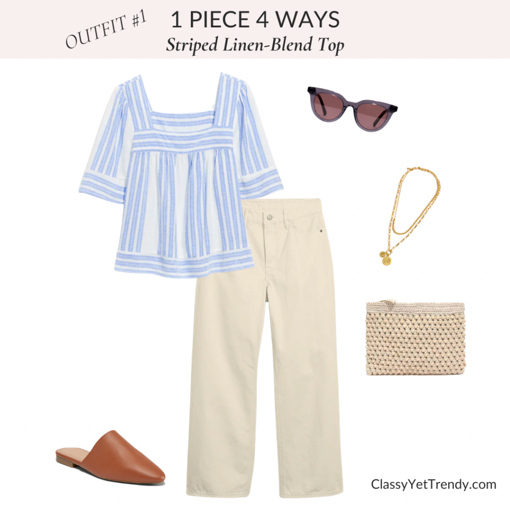 1 Piece 4 Ways - Striped Linen-Blend Top - Outfit #1