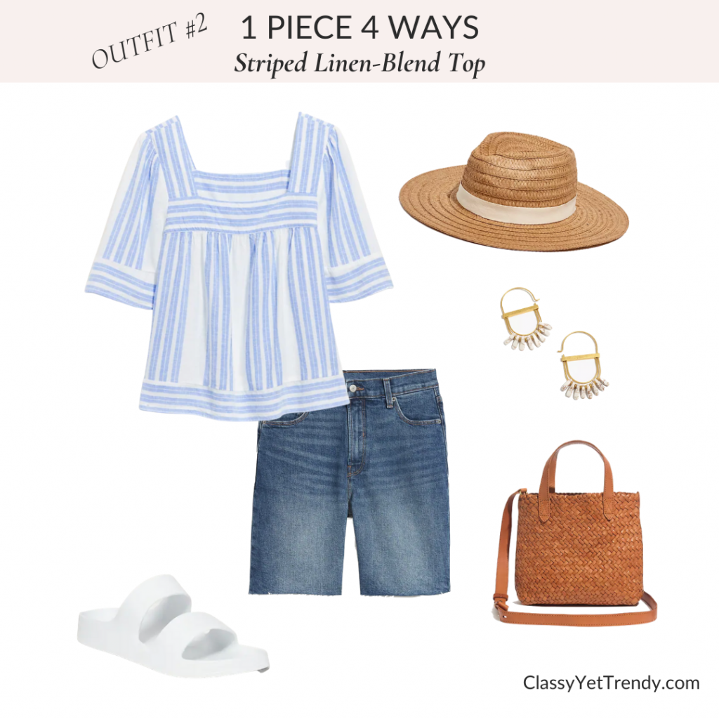 1 Piece 4 Ways - Striped Linen-Blend Top - Outfit #2