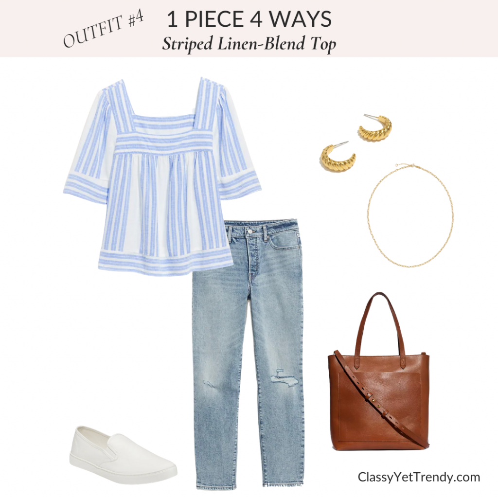 1 Piece 4 Ways - Striped Linen-Blend Top - Outfit #4