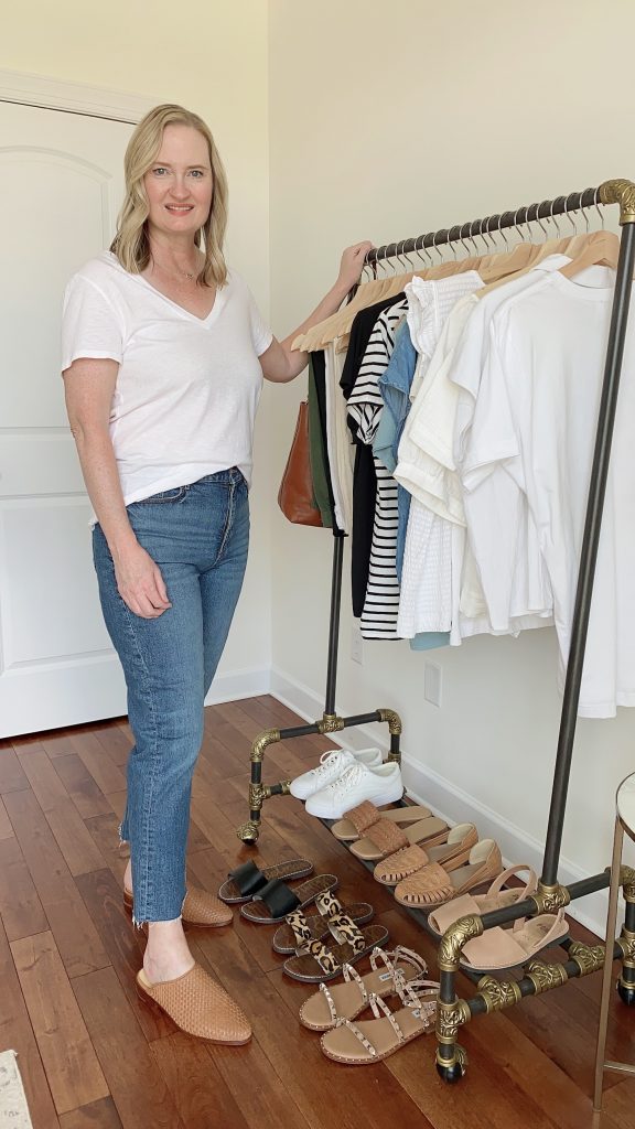 My Summer 2021 Capsule Wardrobe - me at clothes rack front