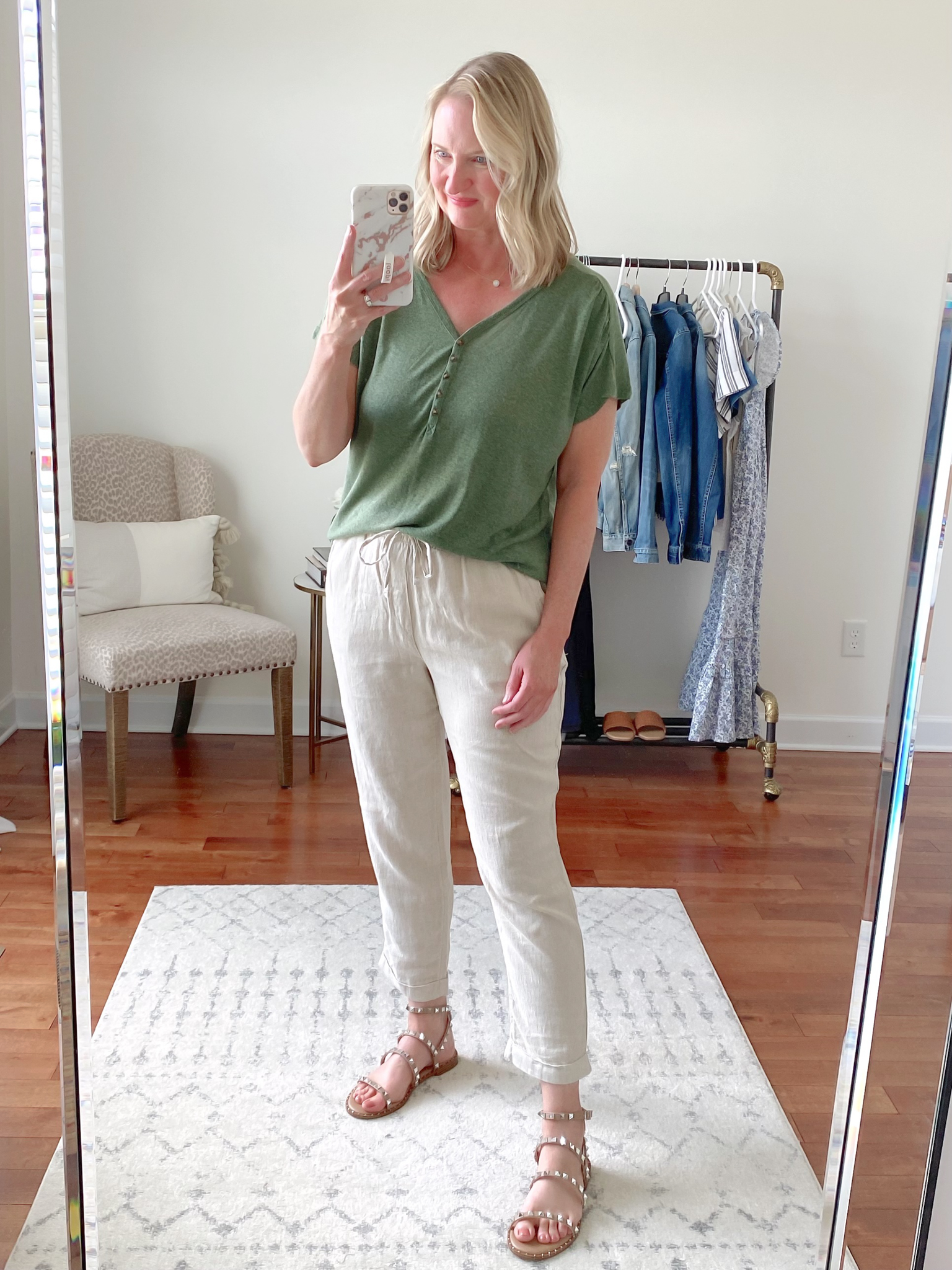 old navy coral linen pants - Putting Me Together