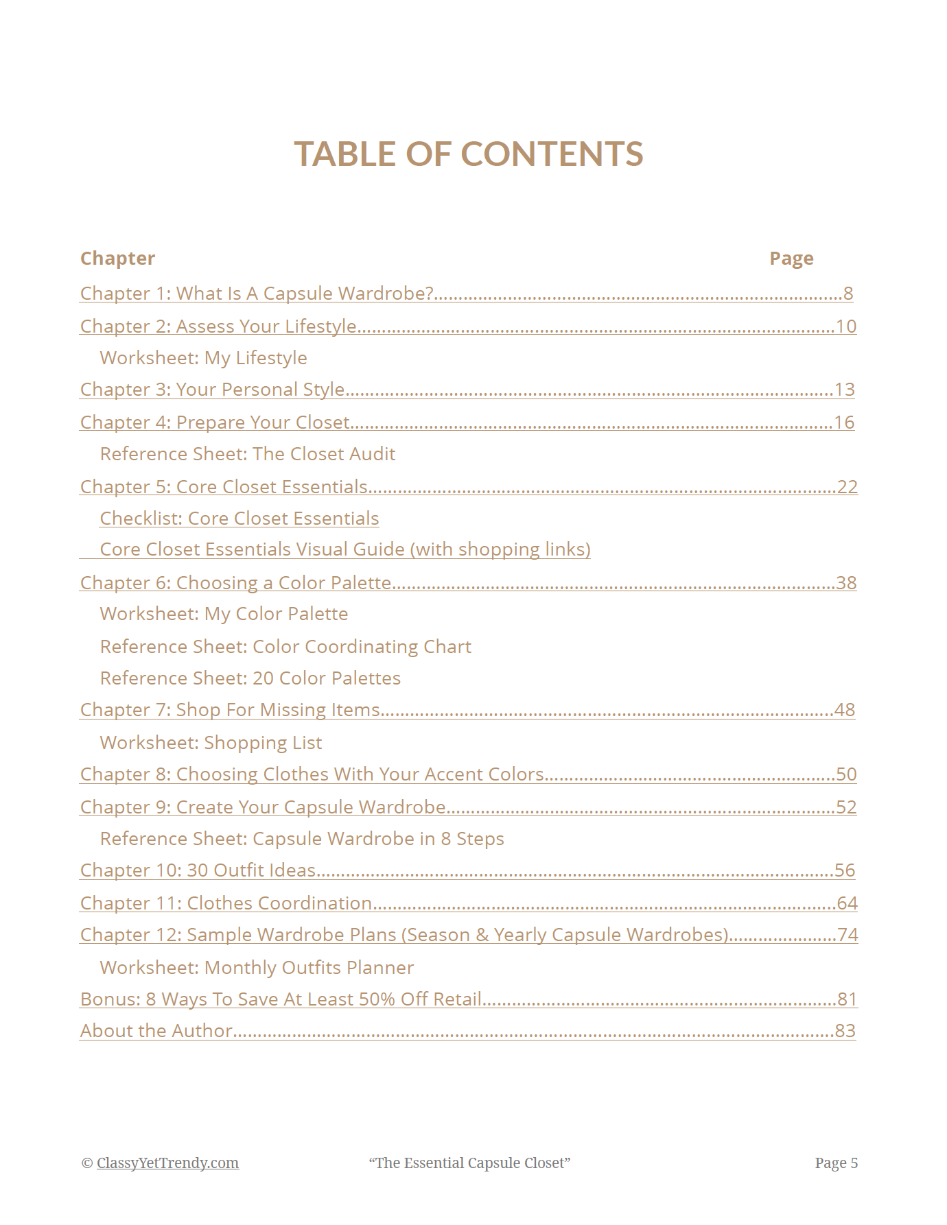 The Essential Capsule Closet - Table of Contents