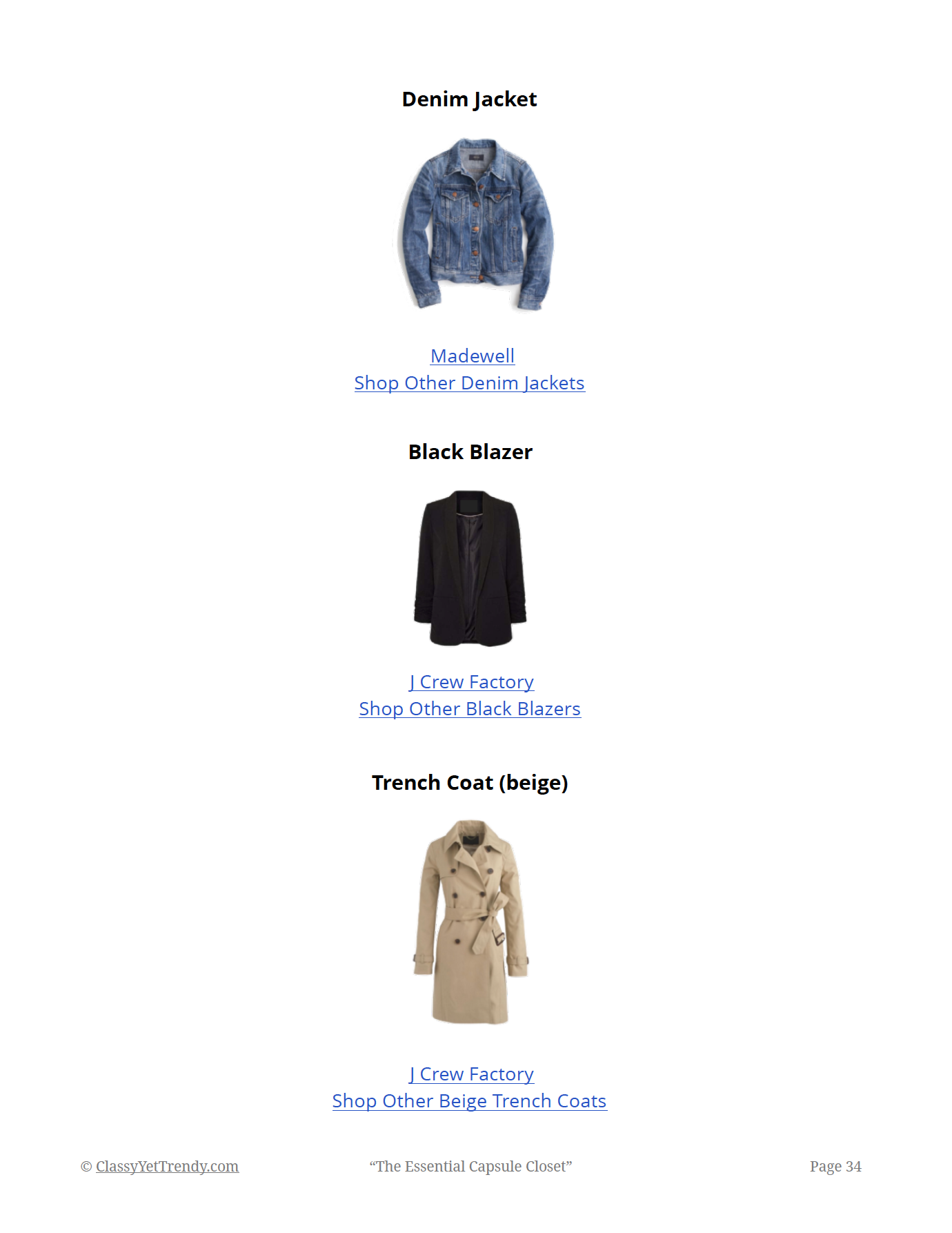 The Essential Capsule Closet - shopping links page