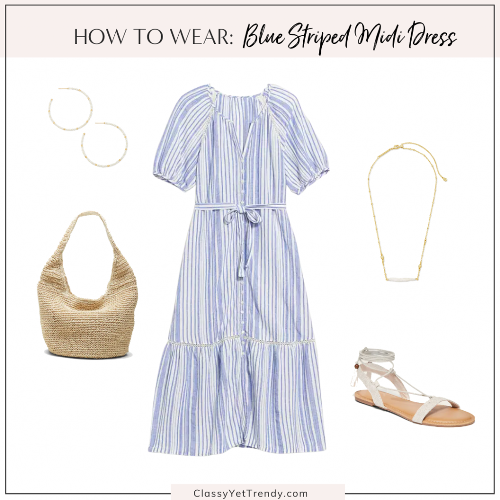 Classy Yet Trendy Outfit Idea Blue Striped Midi Dress