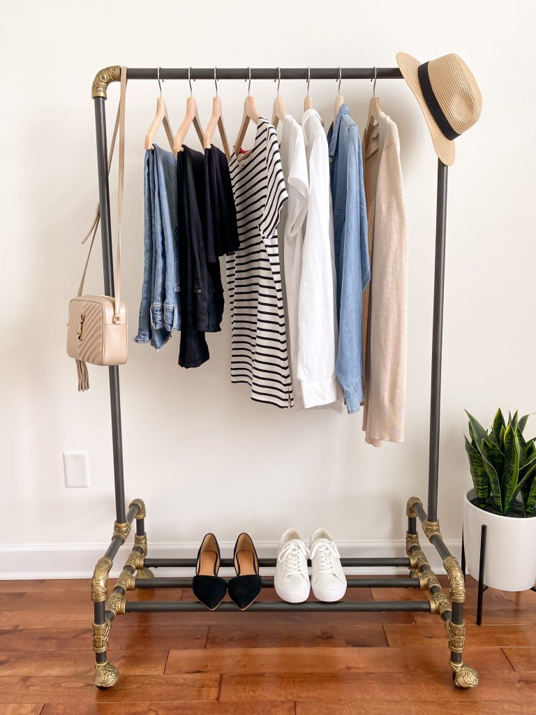 How To Start A Capsule Wardrobe For Beginners 4 Steps - clothes rack front