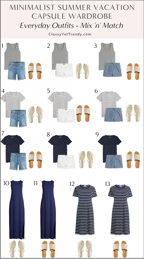 Minimalist Summer Beach Vacation Capsule Wardrobe 2021 - Everyday Outfits Mix 'n' Match