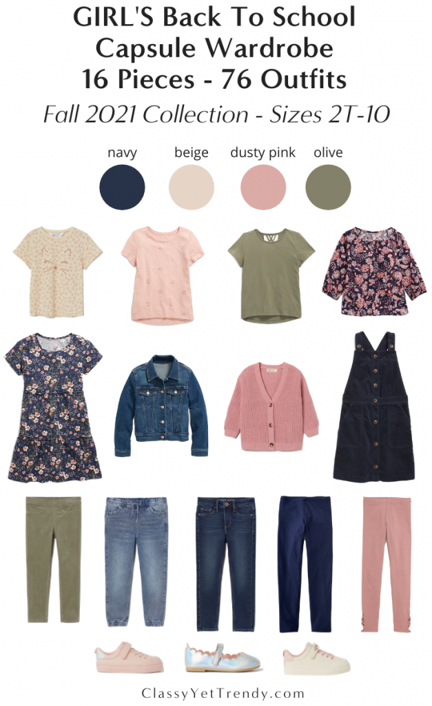 Girls 16-Piece Back To School Capsule Wardrobe 76 Outfits - Fall 2021