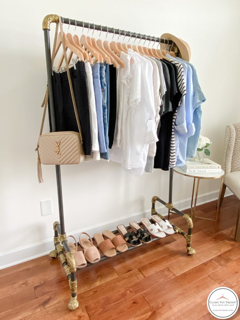 My 25 Piece Summer 2021 Neutral Capsule Wardrobe - clothes rack left side