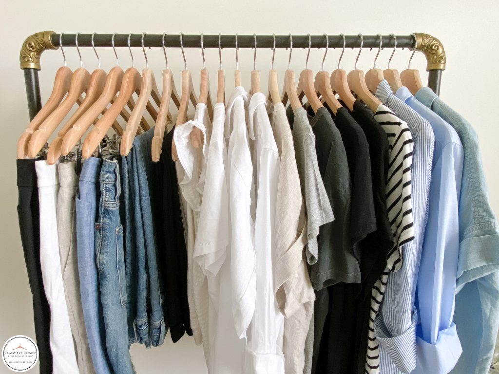 My 25 Piece Summer 2021 Neutral Capsule Wardrobe - front clothes close up