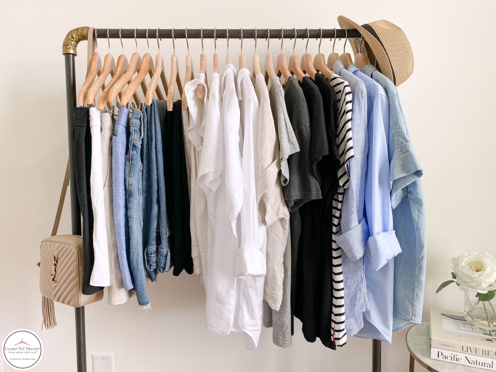 My 25 Piece Summer 2021 Neutral Capsule Wardrobe - front clothes with accessories