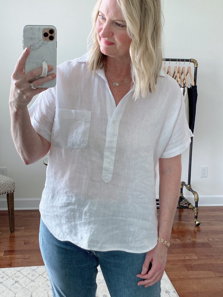 Outfits Diary What I Wore July 26 - Grayson Artist Linen Shirt untucked