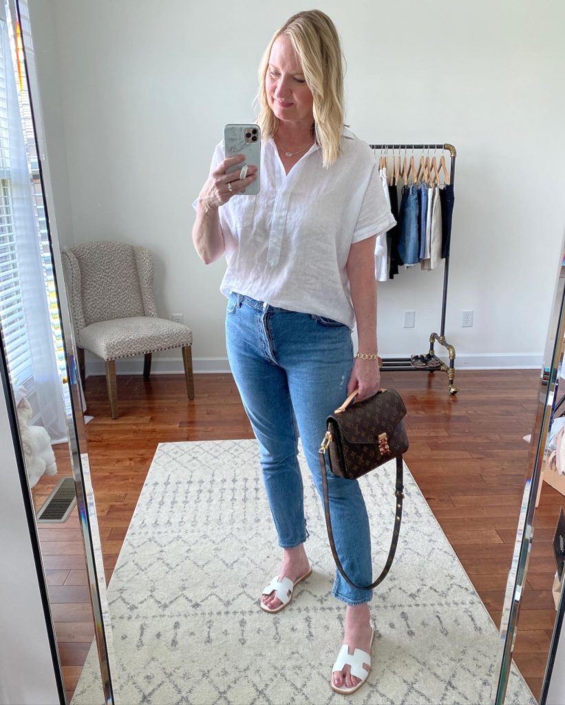 Outfits Diary What I Wore July 26 - Grayson linen shirt blue jeans