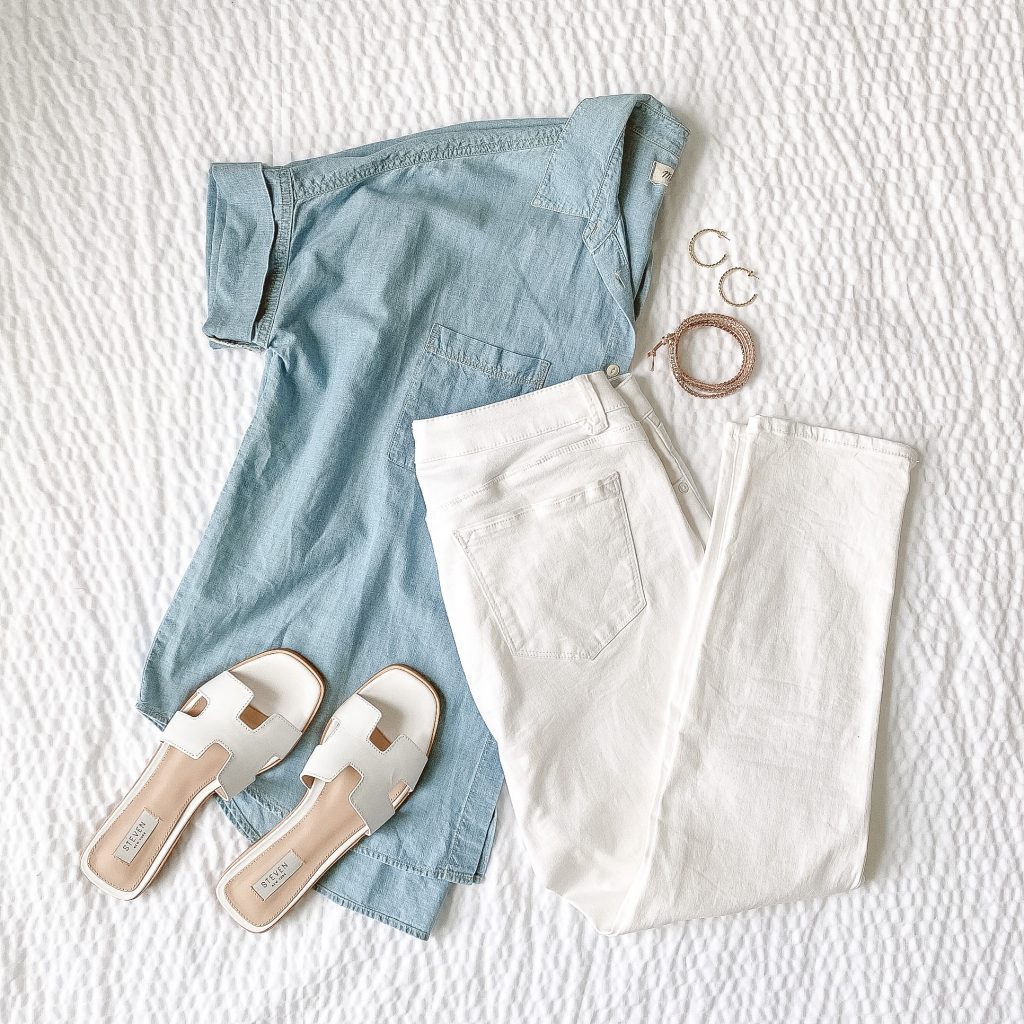 Outfits Diary What I Wore July 26 - chambray shirt white pants