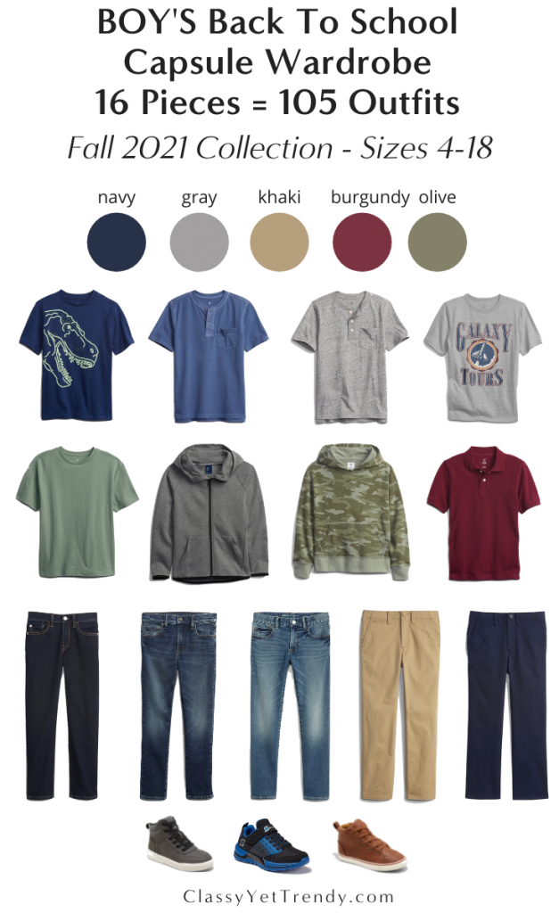 Boys 16-Piece Back To School Capsule Wardrobe 105 Outfits - Fall 2021