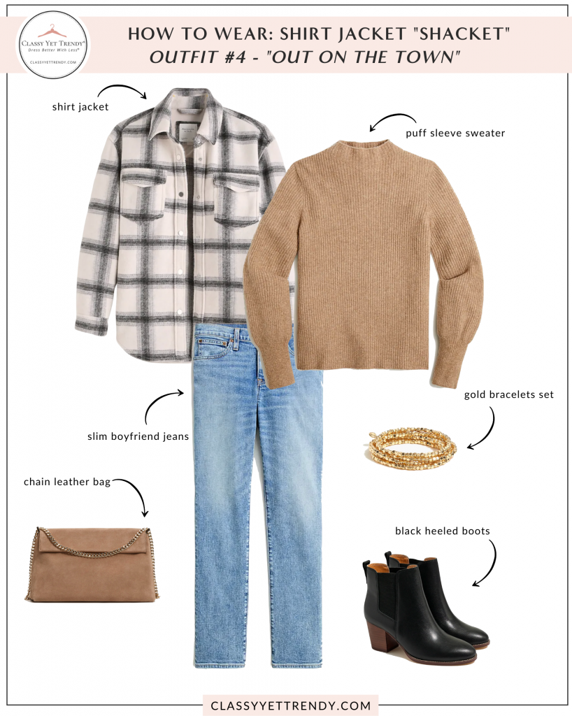 How To Wear - Shirt Jacket Shacket Outfit - sweater jeans boots