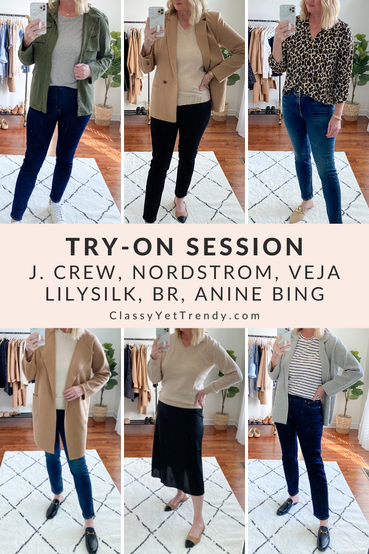 Try-On Session: J. Crew, Nordstrom, Veja, Lilysilk, Anine Bing, Banana Republic