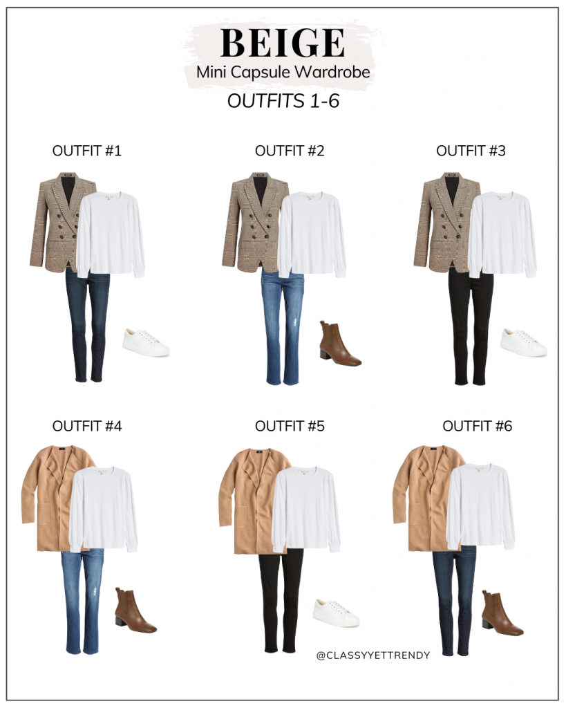 CLASSY YET TRENDY - BEIGE MINI CAPSULE WARDROBE - OUTFITS 1-6