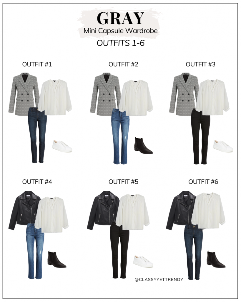 CLASSY YET TRENDY - GRAY MINI CAPSULE WARDROBE - OUTFITS 1-6