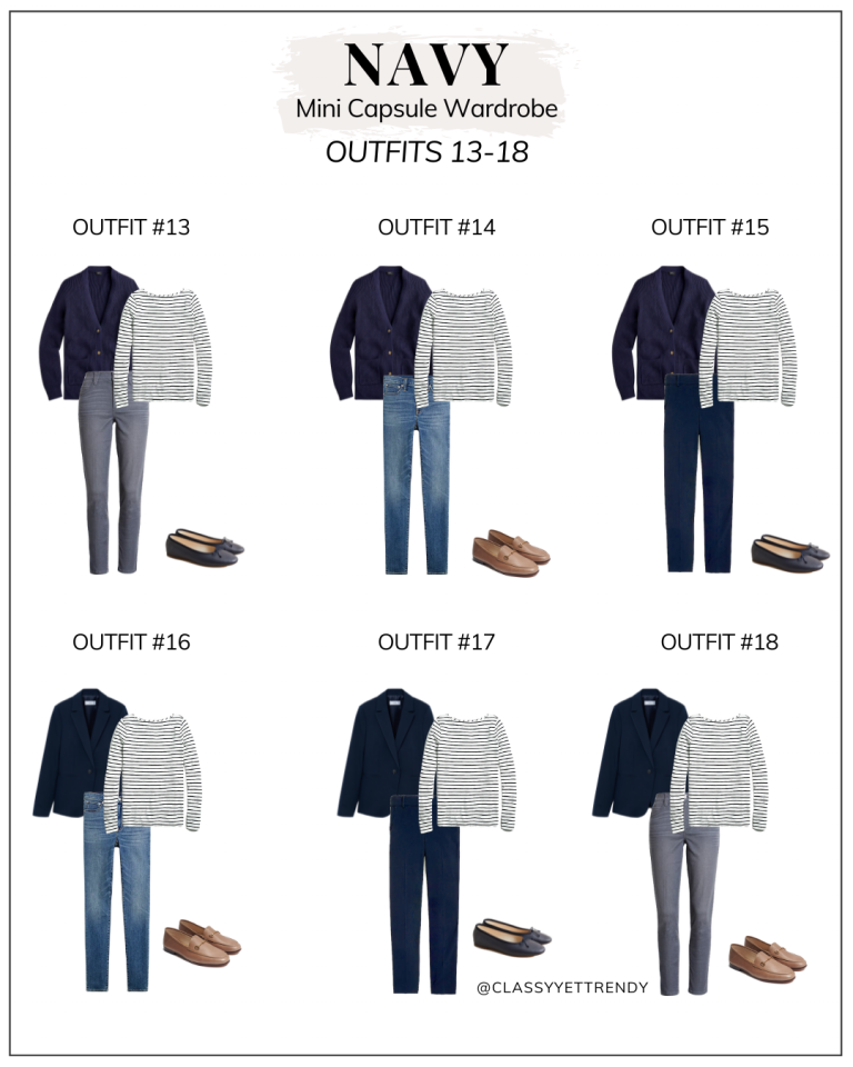 Navy Mini Capsule Wardrobe | 10 Pieces = 18 Outfits - Classy Yet Trendy