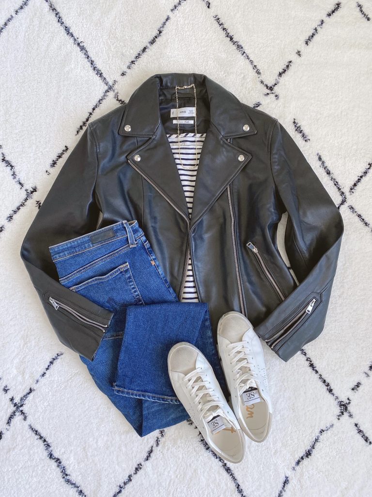 Mango Leather Jacket Review Oct 2021 - flatlay outfit