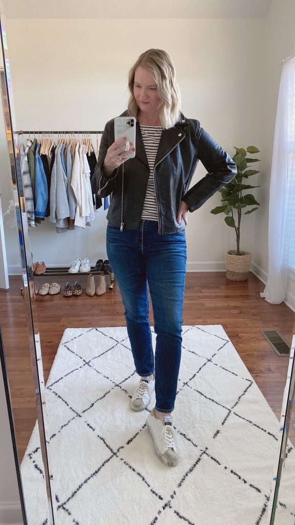 Mango Leather Jacket Review Oct 2021 - mirror outfit2