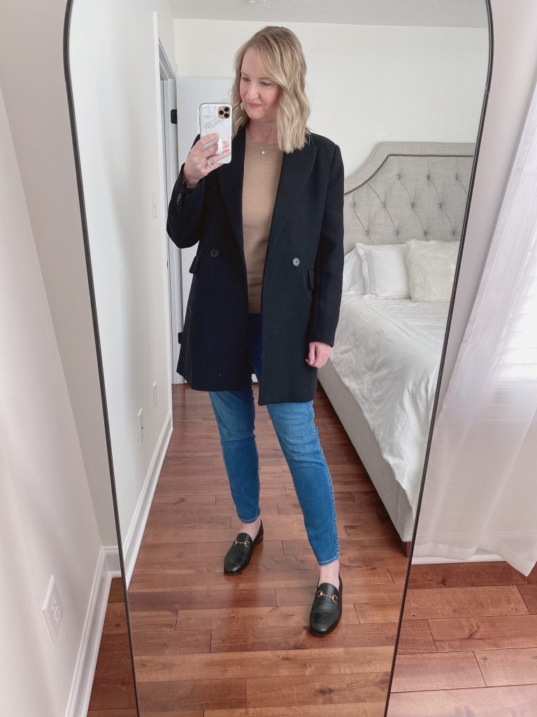 Coat Try On November 2021 - Mango Black Double Breasted Wool Coat mirror
