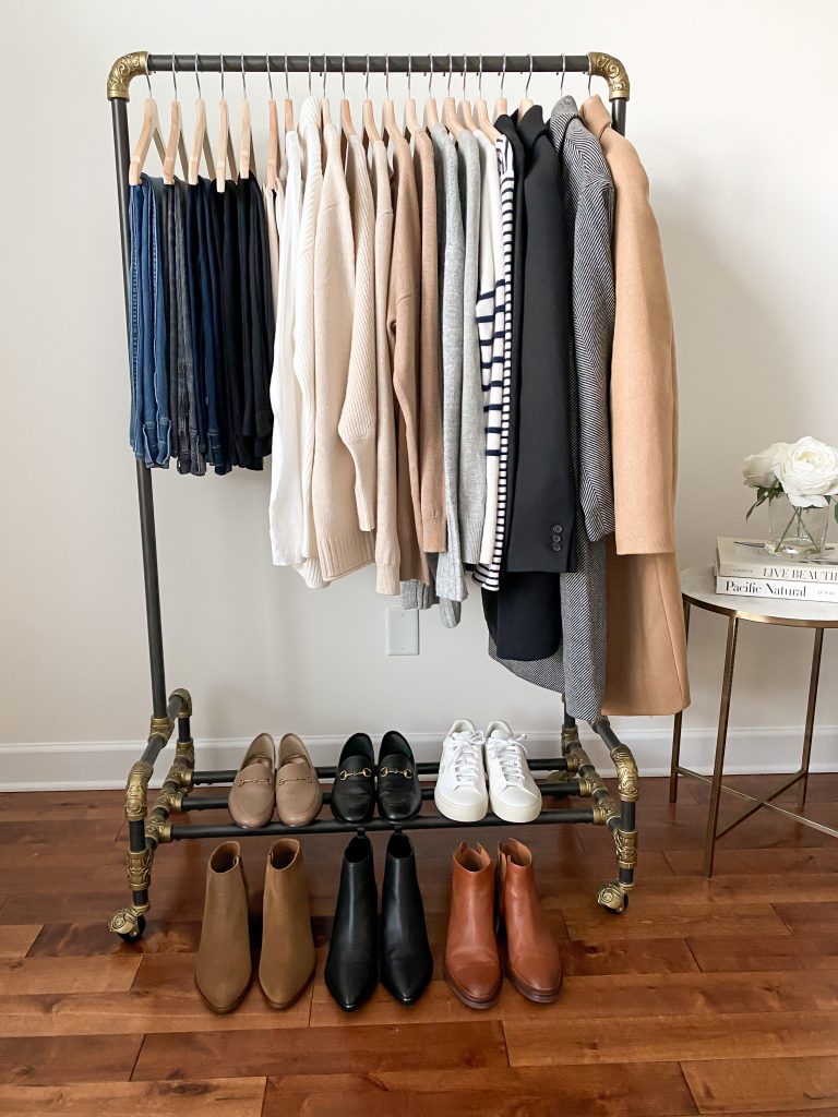My Winter 2021 Classic Neutral Capsule Wardrobe - clothing rack front
