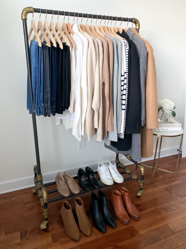 My Winter 2021 Classic Neutral Capsule Wardrobe - clothing rack side