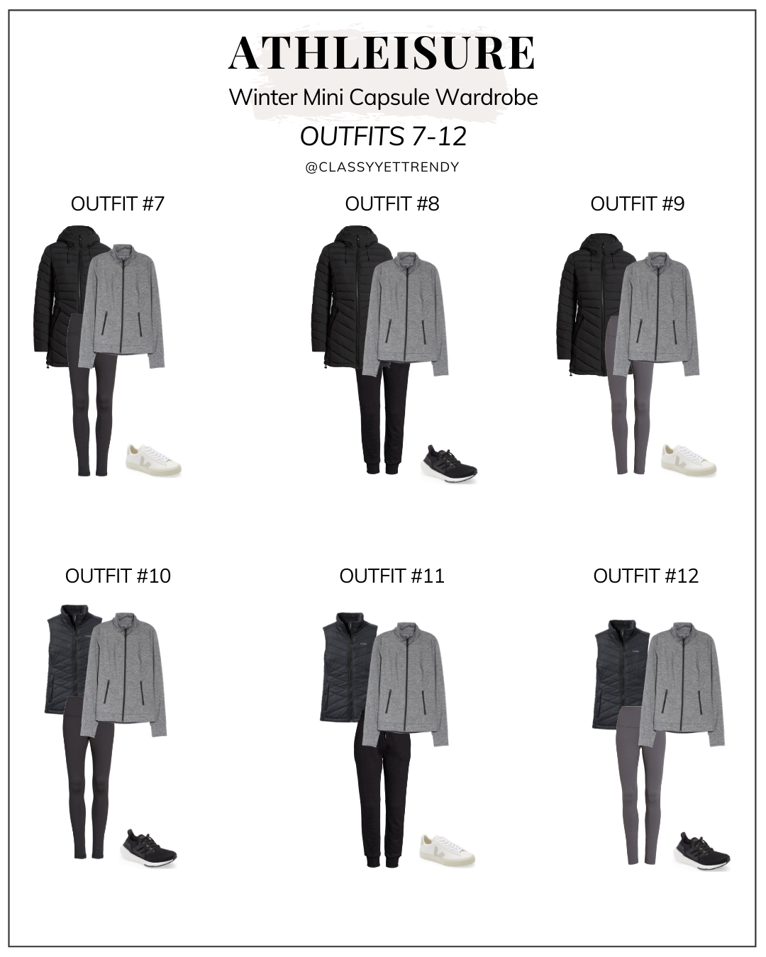 Athleisure Winter Mini Capsule Wardrobe  11 Pieces = 18 Outfits - Classy  Yet Trendy