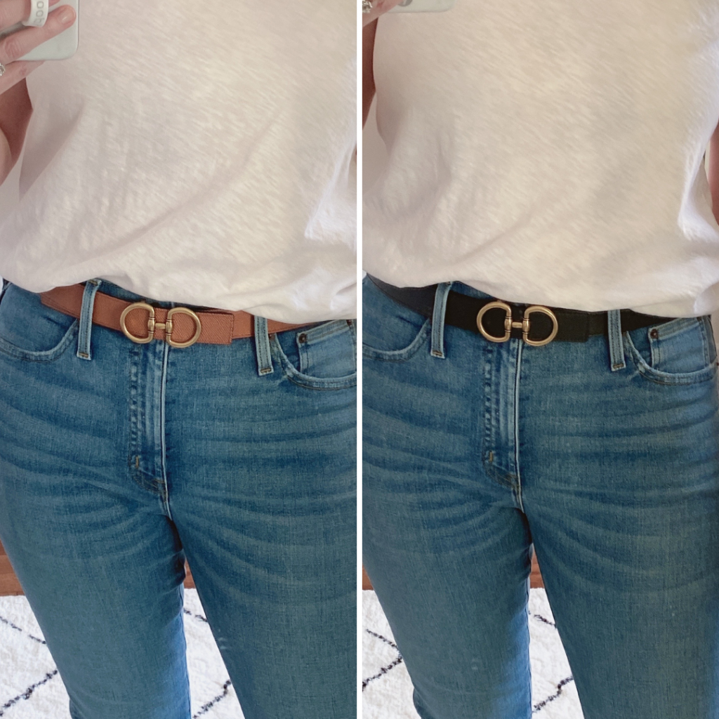 Edited Pieces Reversible Horsebit Belt side by side colors