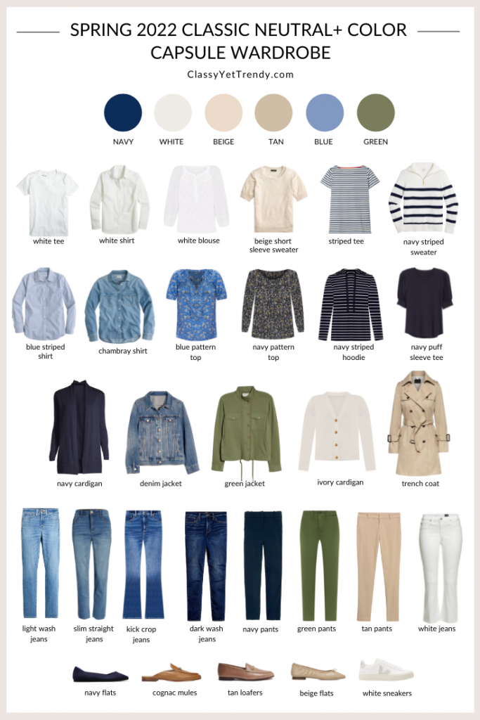 My 30-Piece Spring 2022 Neutral + Color Capsule Wardrobe - Flatlay