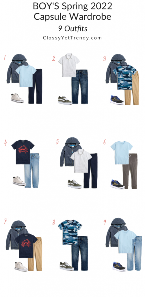 Boys 14-Piece Spring 2022 Capsule Wardrobe - 9 Outfits